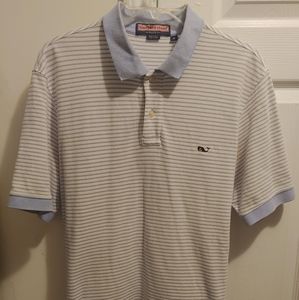 Vineyard Vine by Shep Ian Men's Medium White with Sky Blue Stripes Polo Shirt.